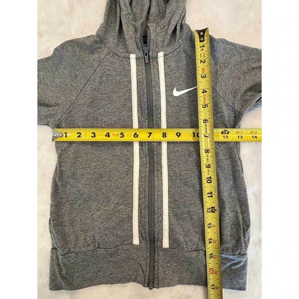 Nike Girls Gray Full Zip Hoodie Sweatshirt White Stripe Swoosh Logo Size S